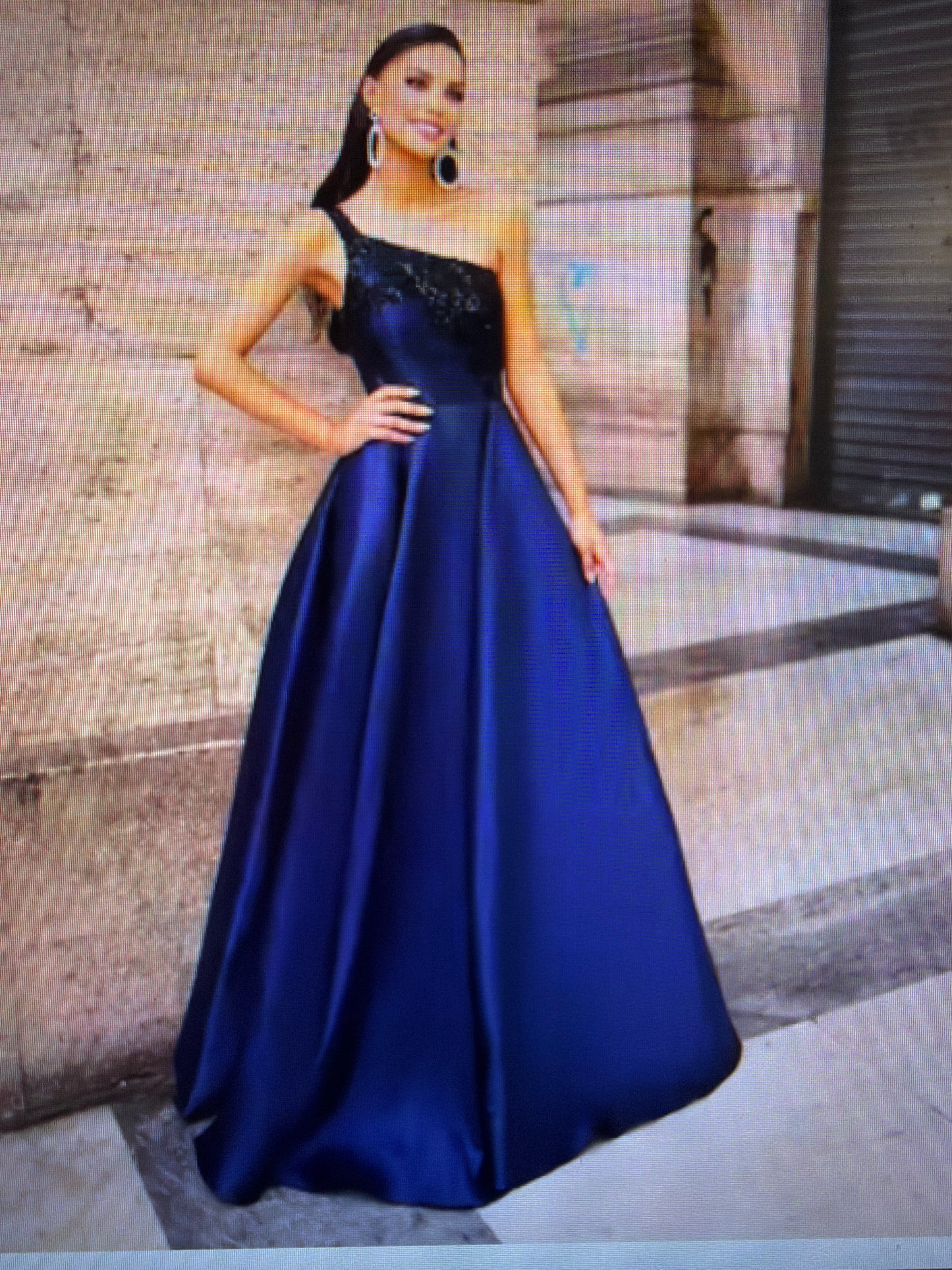Nicoletta one shoulder mikado gown with lace detail