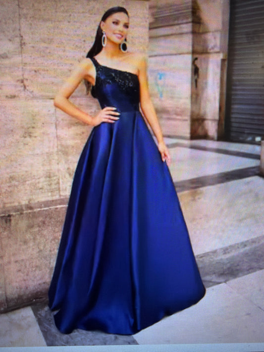 Nicoletta one shoulder mikado gown with lace detail
