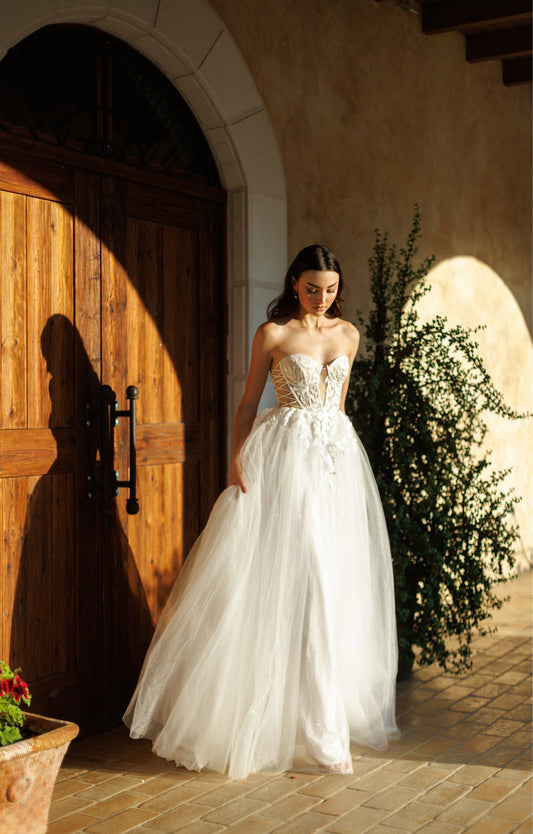 Tina Holly lace corset bodice with full length tulle skirt