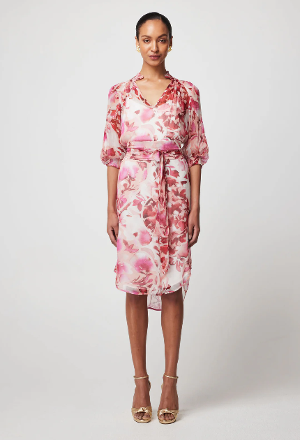 Once Was ANNABELLE VISCOSE CHIFFON DRESS IN FLAMINGO FLOWER