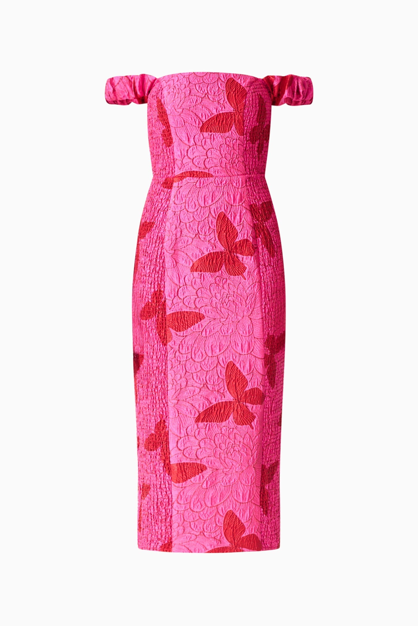 Elliatt Lorena Jacquard Off Shoulder Midi Dress in Pink