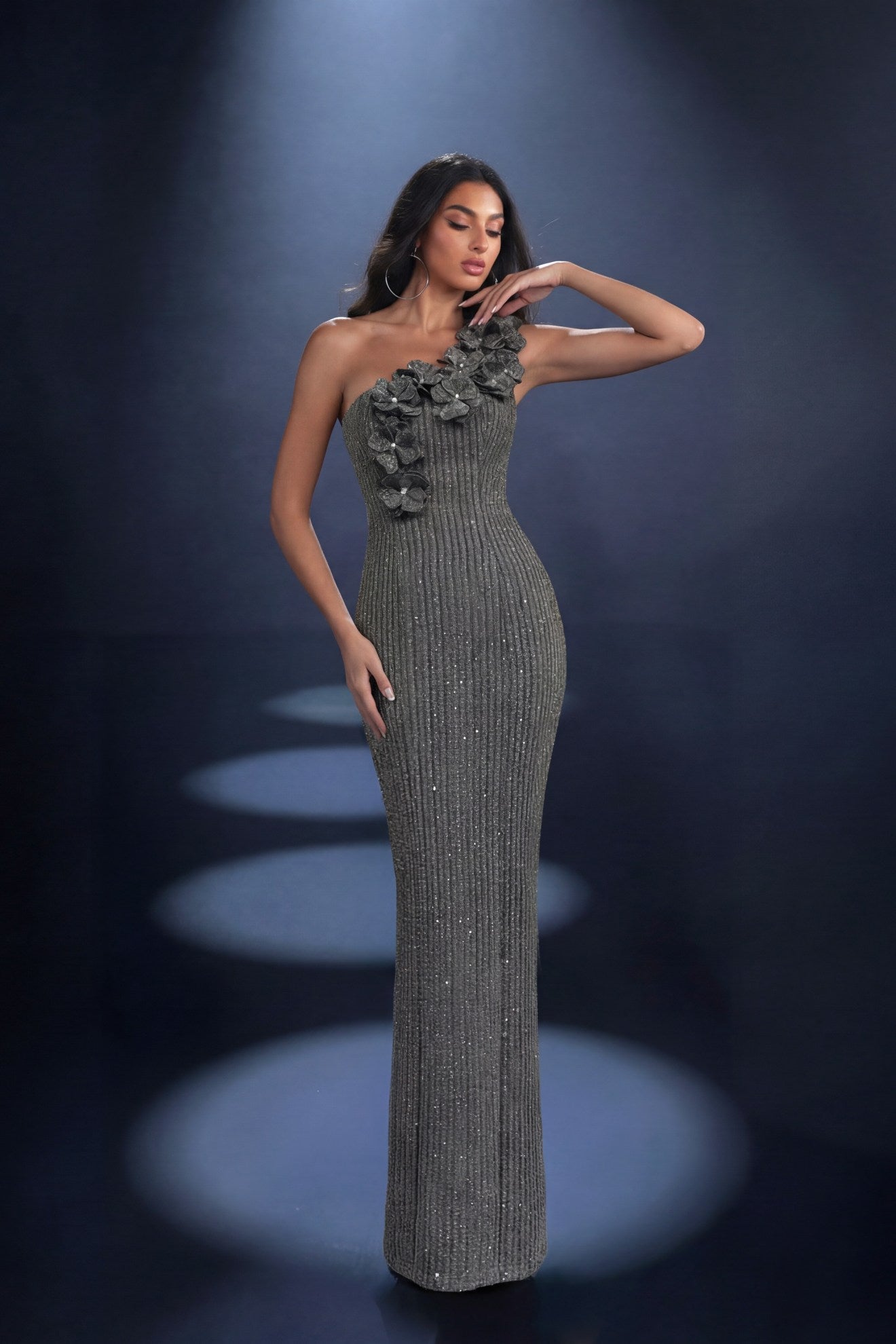 Nicoletta one shoulder gown in boucle