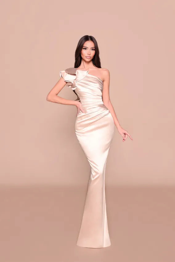 Nicoletta divine satin one shoulder gown