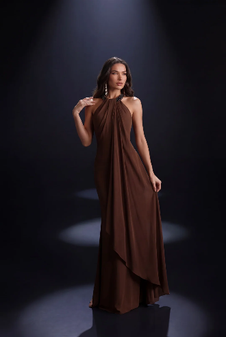 Nicoletta draped high neck embellish gown