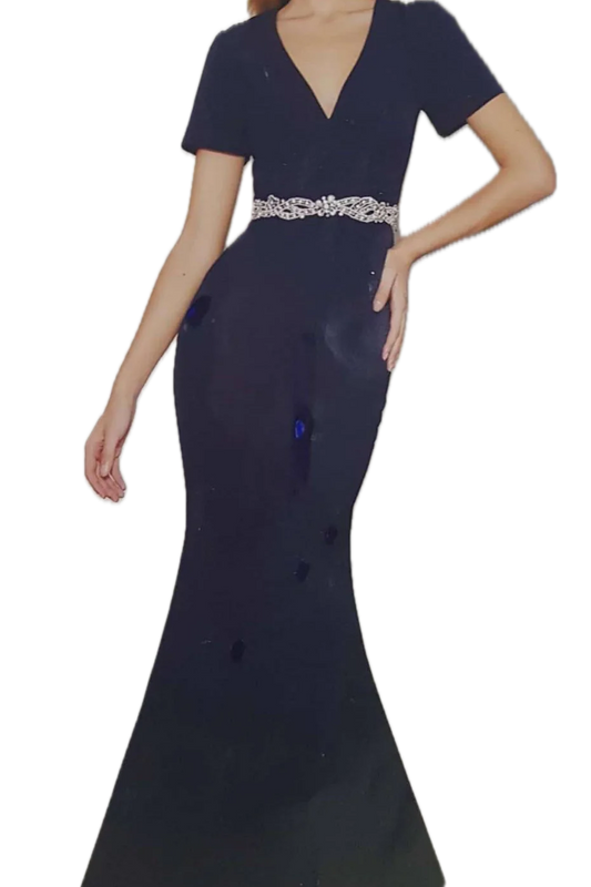 Jadore J8061 V-Neck Evening Gown with Sleeves - Elegance Redefined