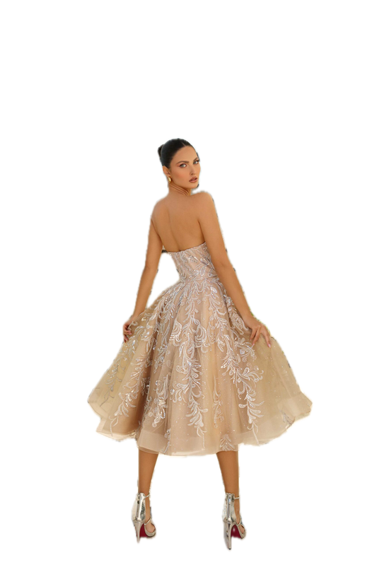 Nicoletta LUX016 Champagne sequin cocktail Gown