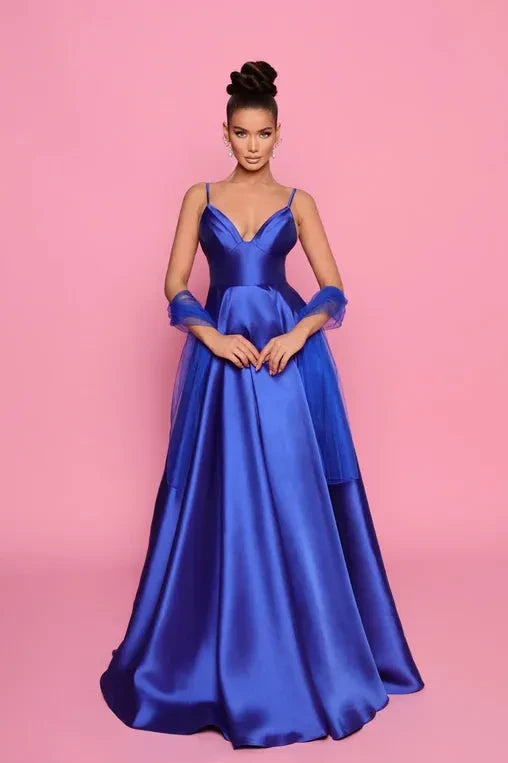 NICOLETTA MIKADO SATIN GOWN - COBALT