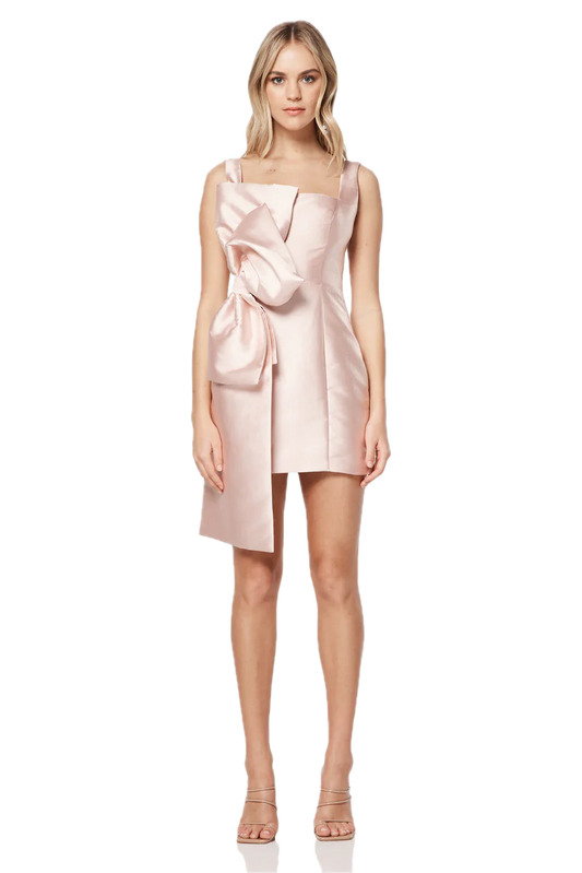 Elliatt Corsage Dress - Ballet Pink | Satin Fabric, Fitted Style, Square Neckline