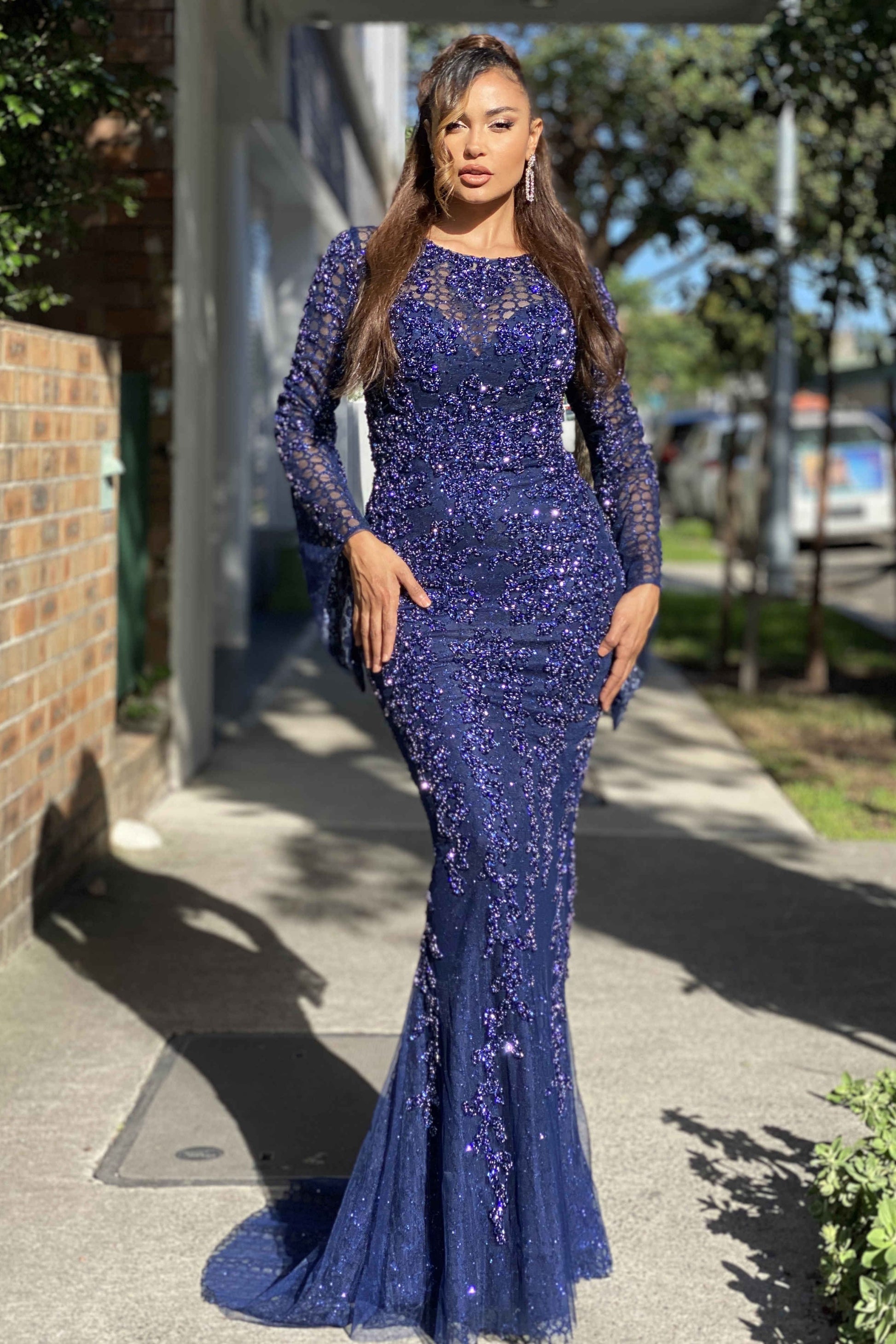 J'ADORE AUSTRALIA JERSEY GOWN - NAVY - Bread Boutique  - absolutely stunning, asymmetrical, beaded, BEAUTIFUL, comfortable, dress, ELEGANT, FISHTAIL, FITTED, FLAMBOYANT, flattering, floaty, FULL LENGTH, GLAMOROUS, GORGEOUS, GOWNS, heavy, J'ADORE, long sleeve, LONG SLEEVED, loose fit, NAVY, polyester, sequin, SEQUINED, SEXY, SHIMMER, SHIMMERING, shiny, sleeved, SOFT, SOPHISTICATED, sophisticaterd, STRETCHY, STUNNING, stylish, SUPERB - Darwin boutique - Darwin fashion