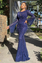 J'ADORE AUSTRALIA JERSEY GOWN - NAVY - Bread Boutique  - absolutely stunning, asymmetrical, beaded, BEAUTIFUL, comfortable, dress, ELEGANT, FISHTAIL, FITTED, FLAMBOYANT, flattering, floaty, FULL LENGTH, GLAMOROUS, GORGEOUS, GOWNS, heavy, J'ADORE, long sleeve, LONG SLEEVED, loose fit, NAVY, polyester, sequin, SEQUINED, SEXY, SHIMMER, SHIMMERING, shiny, sleeved, SOFT, SOPHISTICATED, sophisticaterd, STRETCHY, STUNNING, stylish, SUPERB - Darwin boutique - Darwin fashion