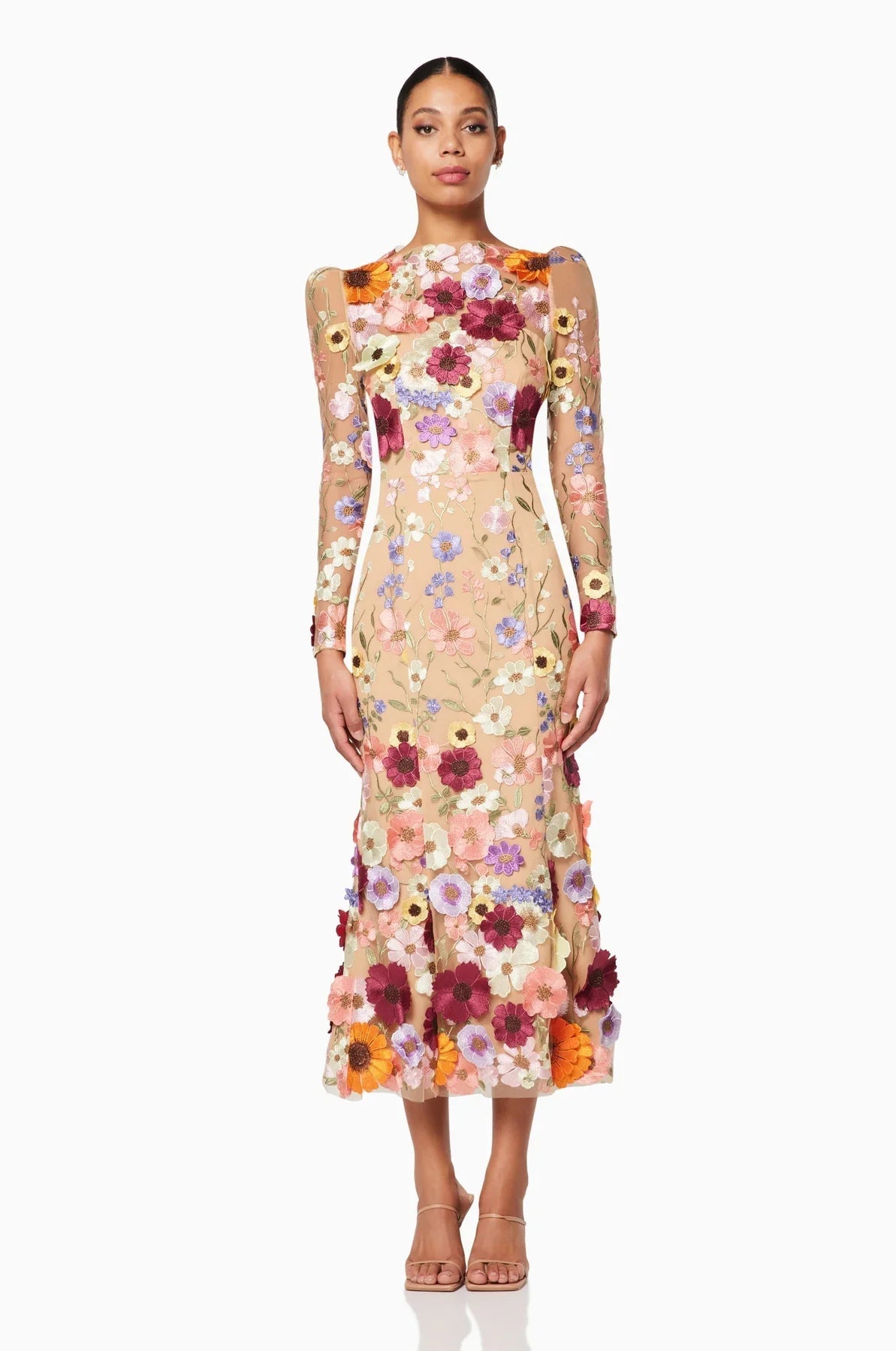 ELLIATT Shannon Dress - Multi - Bread Boutique  - absolutely stunning, asymmetrical, dress, ELLIATT, GLAMOROUS, GORGEOUS, LACE, LONG SLEEVED, MULTI COLOURED, nude, SEXY, sleeved, SOFT, SOPHISTICATED, sophisticaterd, STUNNING, stylish, SUPERB, WAISTED - Darwin boutique - Darwin fashion