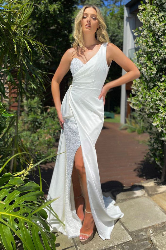 J’ADORE AUSTRALIA WEDDING GOWN - IVORY - Bread Boutique  - asymmetrical, dress, EMBELLISHED, FISHTAIL, GLAMOROUS, GORGEOUS, GOWNS, J'ADORE, JERSEY, JX5009, one shoulder, SEXY, SOFT, SOPHISTICATED, sophisticaterd, STUNNING, stylish, WAISTED - Darwin boutique - Darwin fashion