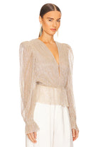 SABINA MUSAYEV LIYA TOP GOLD - Bread Boutique  - asymmetrical, BLOUSE, CHAMPAGNE, GORGEOUS, LONG SLEEVED, SABINA MUSAYEV, SEQUINED, SEXY, SHIMMER, shiny, sleeved, SOFT, sophisticaterd, STRETCHY, SUPERB, TOPS, WAISTED - Darwin boutique - Darwin fashion