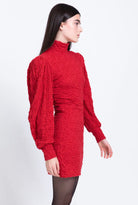SABINA MUSAYEV LUNARIA DRESS - Bread Boutique  - asymmetrical, collared, dress, GLAMOROUS, GORGEOUS, LONG SLEEVED, polyester, puffed sleeve, RED, SABINA MUSAYEV, SEXY, short, sleeved, SOFT, SOPHISTICATED, sophisticaterd, STRETCHY, STUNNING, stylish, SUPERB, WAISTED - Darwin boutique - Darwin fashion