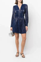 SABINA MUSAYEV PIPA DRESS - Bread Boutique  - asymmetrical, BLUE, dress, GLAMOROUS, GORGEOUS, LONG SLEEVED, polyester, SABINA MUSAYEV, SEXY, SHIMMER, SHIMMERING, shiny, SOFT, SOPHISTICATED, STRETCHY, STUNNING, SUPERB, WAISTED - Darwin boutique - Darwin fashion