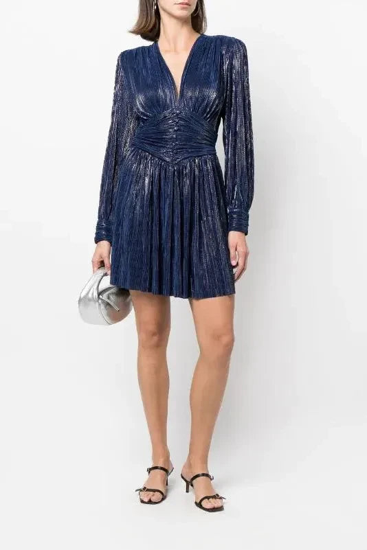 SABINA MUSAYEV PIPA DRESS - Bread Boutique  - asymmetrical, BLUE, dress, GLAMOROUS, GORGEOUS, LONG SLEEVED, polyester, SABINA MUSAYEV, SEXY, SHIMMER, SHIMMERING, shiny, SOFT, SOPHISTICATED, STRETCHY, STUNNING, SUPERB, WAISTED - Darwin boutique - Darwin fashion