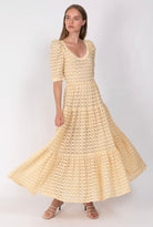 SABINA MUSAYEV DONATA DRESS - Bread Boutique  - absolutely stunning, asymmetrical, BEAUTIFUL, comfortable, dress, ELEGANT, FLAMBOYANT, flattering, FULL SKIRT, GLAMOROUS, GORGEOUS, knit, LACE, LIGHTWEIGHT, loose fit, puffed sleeve, SABINA MUSAYEV, SEXY, sleeved, SOFT, SOPHISTICATED, STUNNING, stylish, SUPERB, WAISTED, yellow - Darwin boutique - Darwin fashion