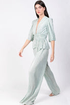 SABINA MUSAYEV VALEY TOP - Bread Boutique  - absolutely stunning, asymmetrical, BLOUSE, GORGEOUS, LONG SLEEVED, loose fit, polyester, puffed sleeve, SABINA MUSAYEV, SAGE, SEXY, SHIMMER, SHIMMERING, sophisticaterd, stylish, summer, SUPERB, TOPS - Darwin boutique - Darwin fashion