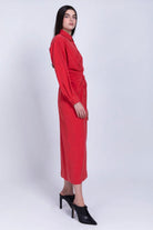 SABINA MUSAYEV XENIA DRESS - Bread Boutique  - asymmetrical, dress, GLAMOROUS, GORGEOUS, LONG SLEEVED, polyester, RED, SABINA MUSAYEV, SEXY, SHIRTDRESS, SOFT, SOPHISTICATED, STUNNING, stylish, SUPERB - Darwin boutique - Darwin fashion