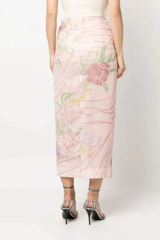SABINA MUSAYEV LIMA SKIRT - BLUSH PRINT - Bread Boutique  - absolutely stunning, assymetricaal, asymmetrical, BLUSH, floral, FLOWERS, GLAMOROUS, GORGEOUS, loose fit, PINK, polyester, printedfloral, SABINA MUSAYEV, SEXY, shiny, SOFT, SOPHISTICATED, STUNNING, stylish, summer, SUPERB, WAISTED - Darwin boutique - Darwin fashion