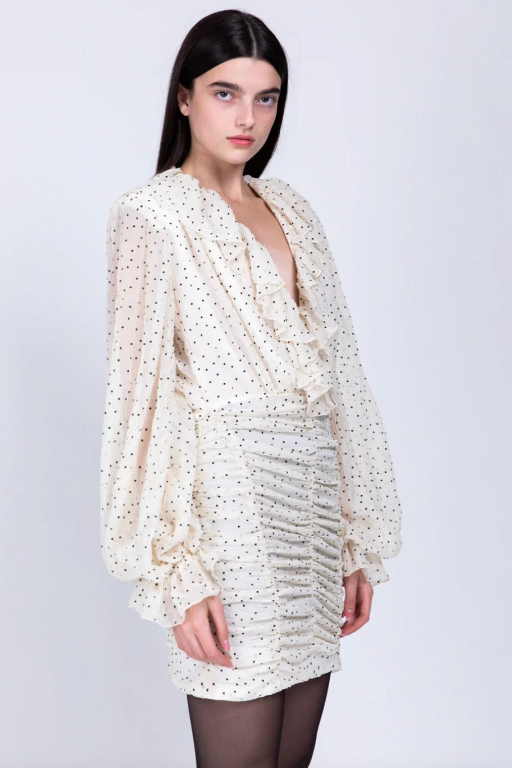 SABINA MUSAYEV MANUELA DRESS IN IVORY - Bread Boutique  - asymmetrical, FRILLS, GLAMOROUS, GORGEOUS, LONG SLEEVED, polyester, SABINA MUSAYEV, SEXY, SHIMMER, SOFT, SOPHISTICATED, STUNNING, stylish, SUPERB, WAISTED - Darwin boutique - Darwin fashion